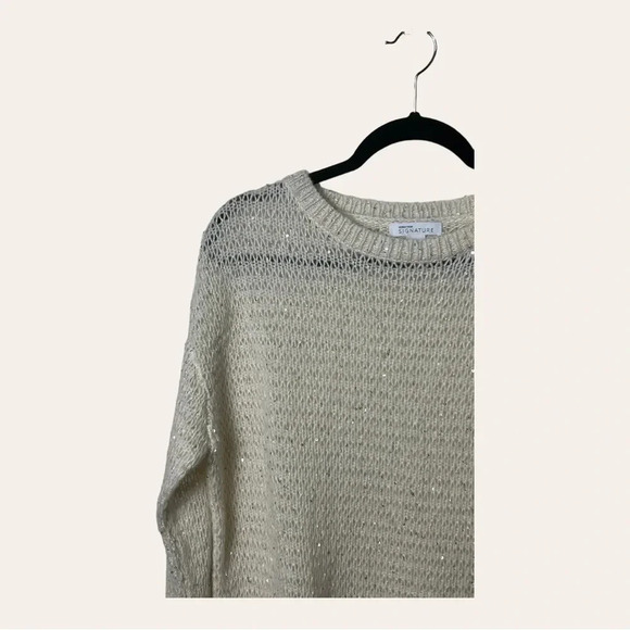 1240. NORDSTROM SIGNATURE CASHMERE/ALPACA/WOOL SWEATER SIZE SMALL CREAM/SEQUINS - Picture 3 of 10